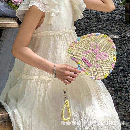 手工编织挂绳小蒲扇婴儿创意可爱多巴胺夏季扇子草编