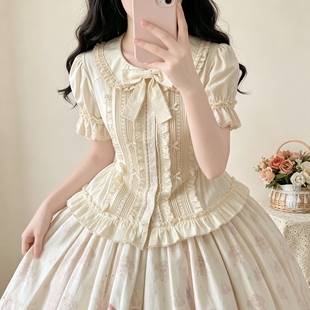 lolita衬衫日系软妹cla风内搭短袖风琴之夏轻洋装上衣女夏lo内搭