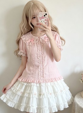 古早Lolita内搭泡泡袖短袖衬衫夏