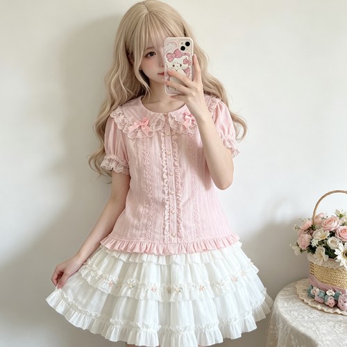 古早Lolita内搭泡泡袖短袖衬衫夏