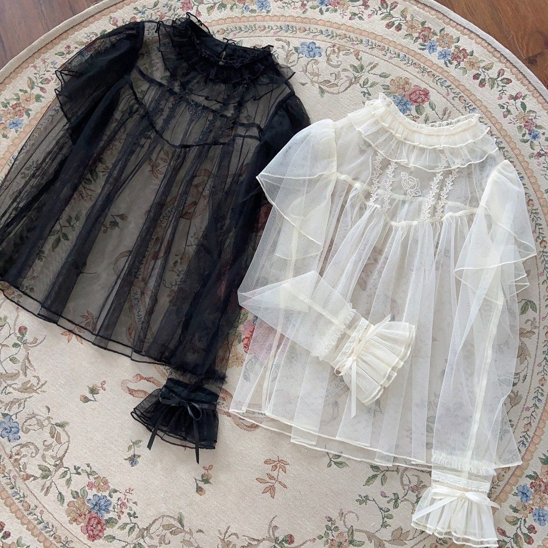 lolita内搭衬衫百搭长袖网纱上衣