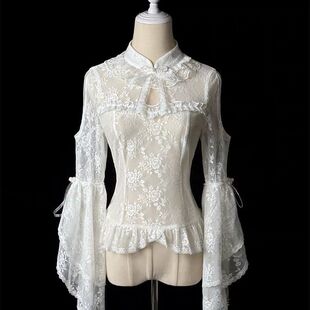 Lolita中华风JSK配套内搭上衣蕾丝拼接白色姬袖衬衫洛丽塔内搭新