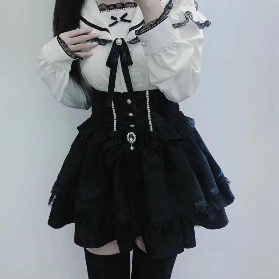 Lolita黑色短裙日系亚文化半裙