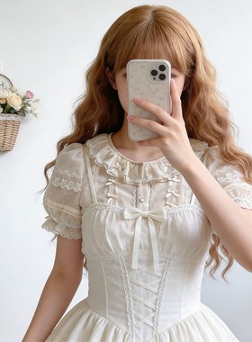 圆领花边泡泡袖Lolita内搭上衣夏
