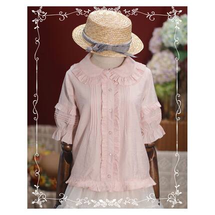 洛丽塔百搭内搭可爱领口双层花边短袖打底衬衫Lolita风格长袖衬衫