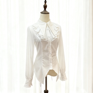 中世纪Lolita上衣白色哥特宫廷风衬衫口水巾绑带收腰洛丽塔衬衣