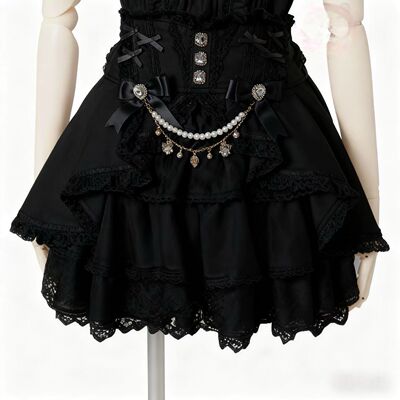 清楚系黑色Lolita半身裙收腰短裙
