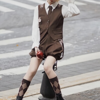 lolita衬衫马甲背带裤正太王子装