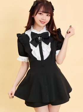 sc蕾服套装日系蕾系量产型显瘦蝴蝶结连衣裙蕾丝衬衣裙裤