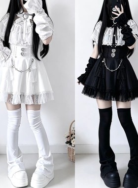 日系亚文化黑白蕾服千金风套装夏