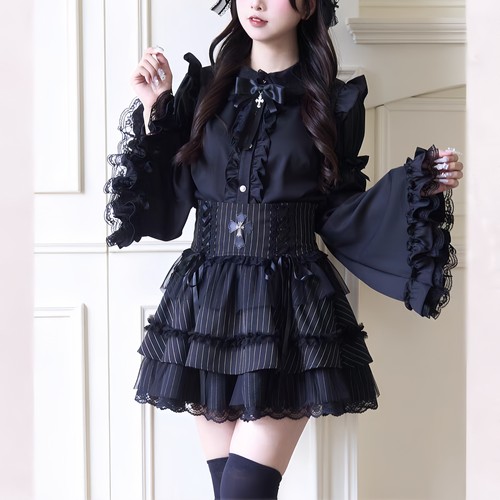 黑色姬袖衬衫日系Lolita上衣蕾服