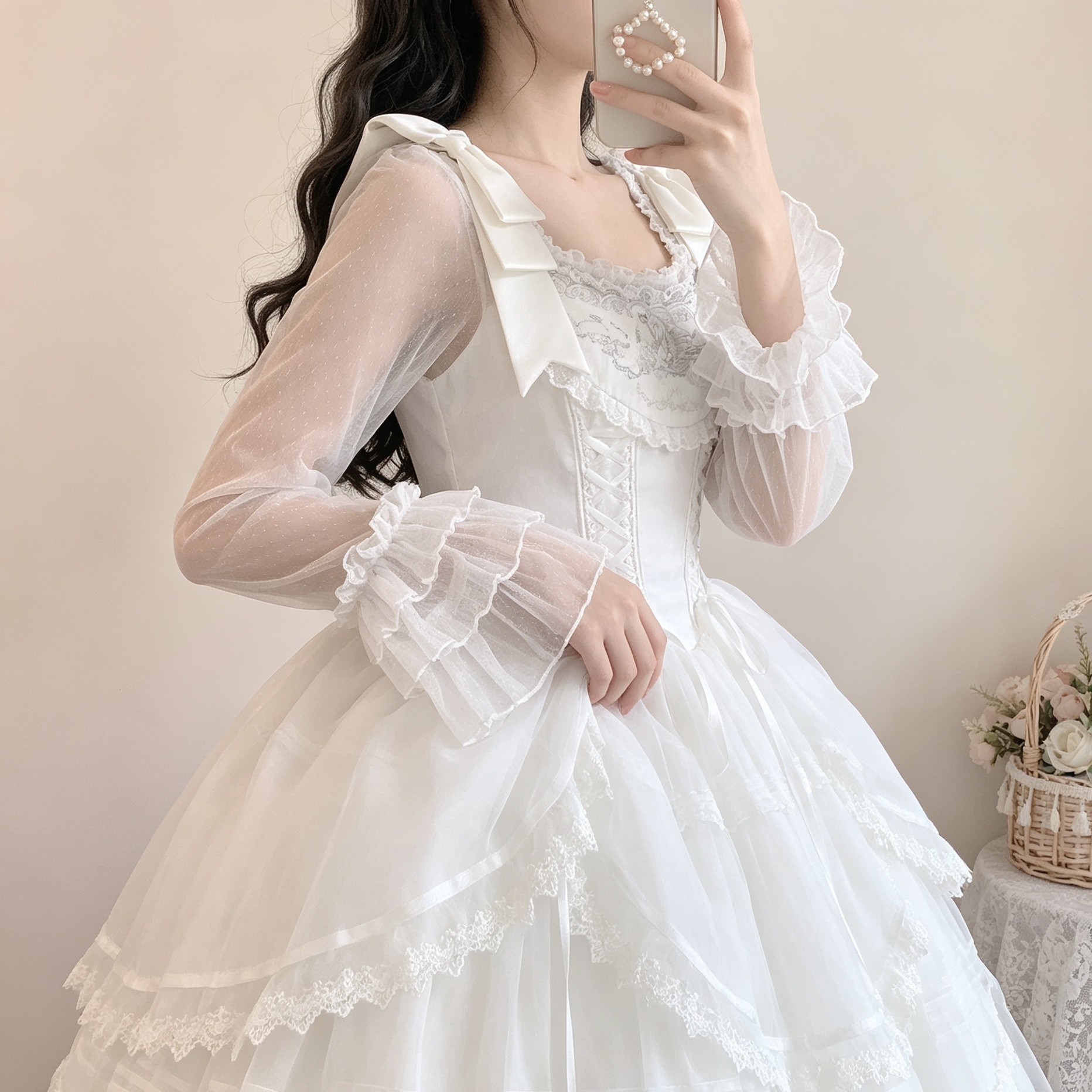 lolita内搭亲肤长袖网纱百搭日常图片