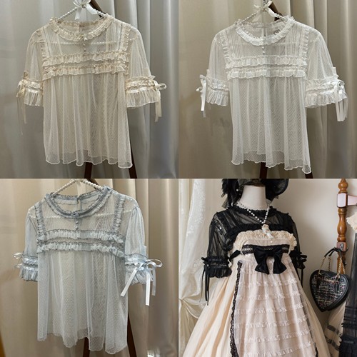 lolita点纱内搭古董短袖打底衫薄
