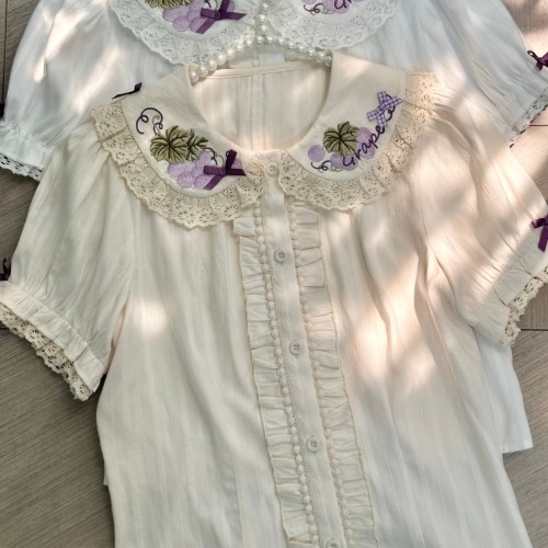 lolita刺绣内搭短袖娃娃领衬衫夏