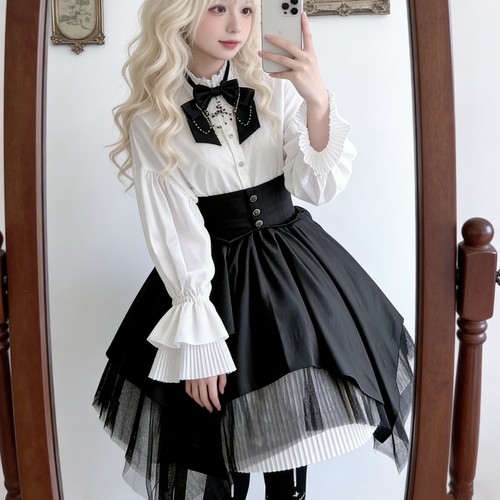 哥特风lolita连衣裙灯笼袖衬衫