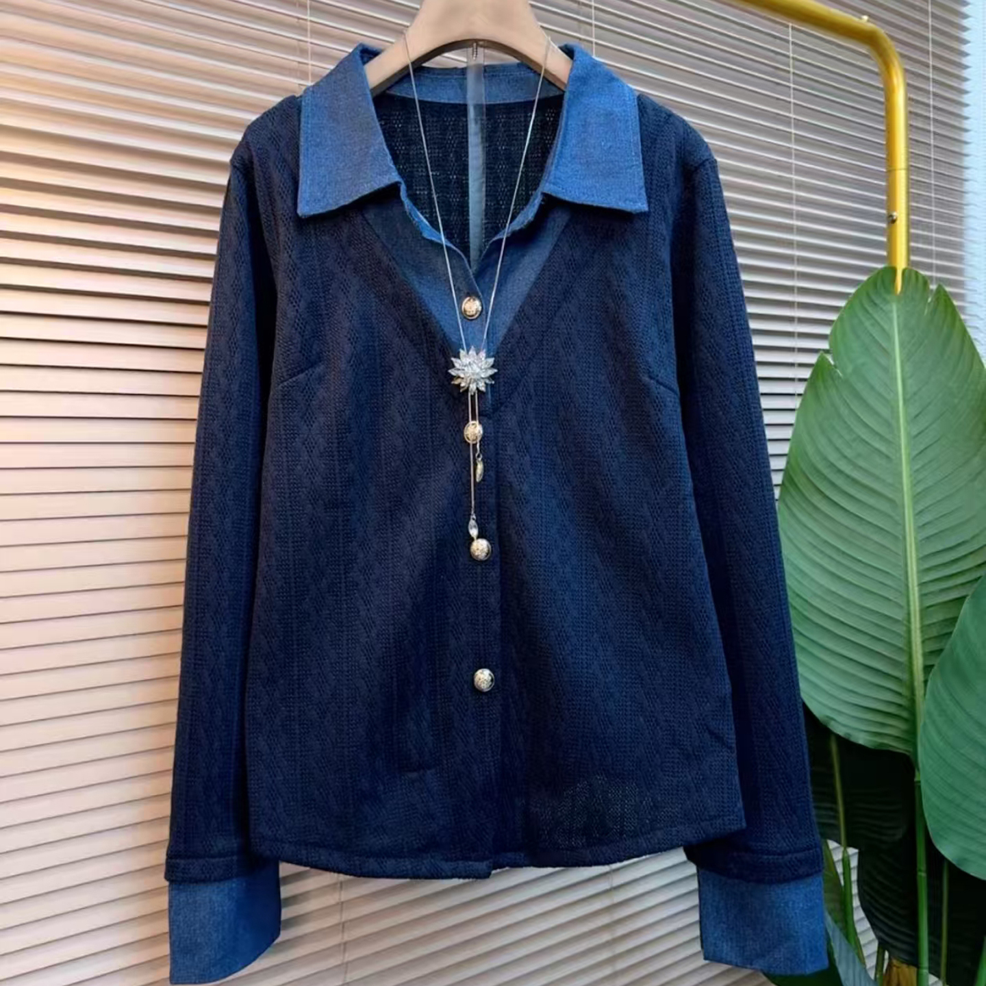 胖妹妹2025大码假两件拼接衬衫时尚长袖打底衫上衣遮肉遮肚子宽松