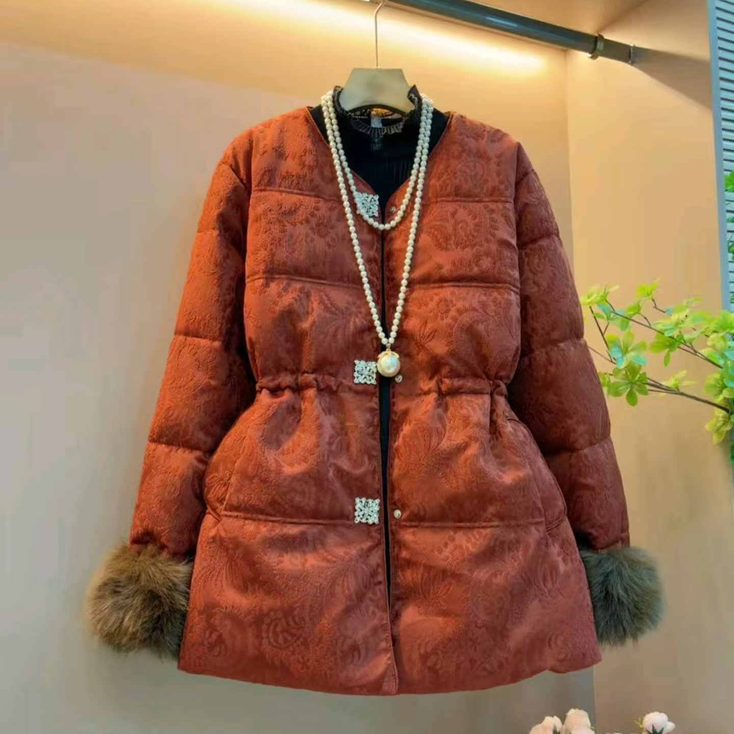 2025冬季新中式时尚国风大码女装毛毛拼接棉服外套宽松保暖棉衣潮