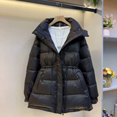 胖妹妹2025冬季 连帽加厚保暖棉服外套遮肉中长款 宽松棉袄减龄纯色