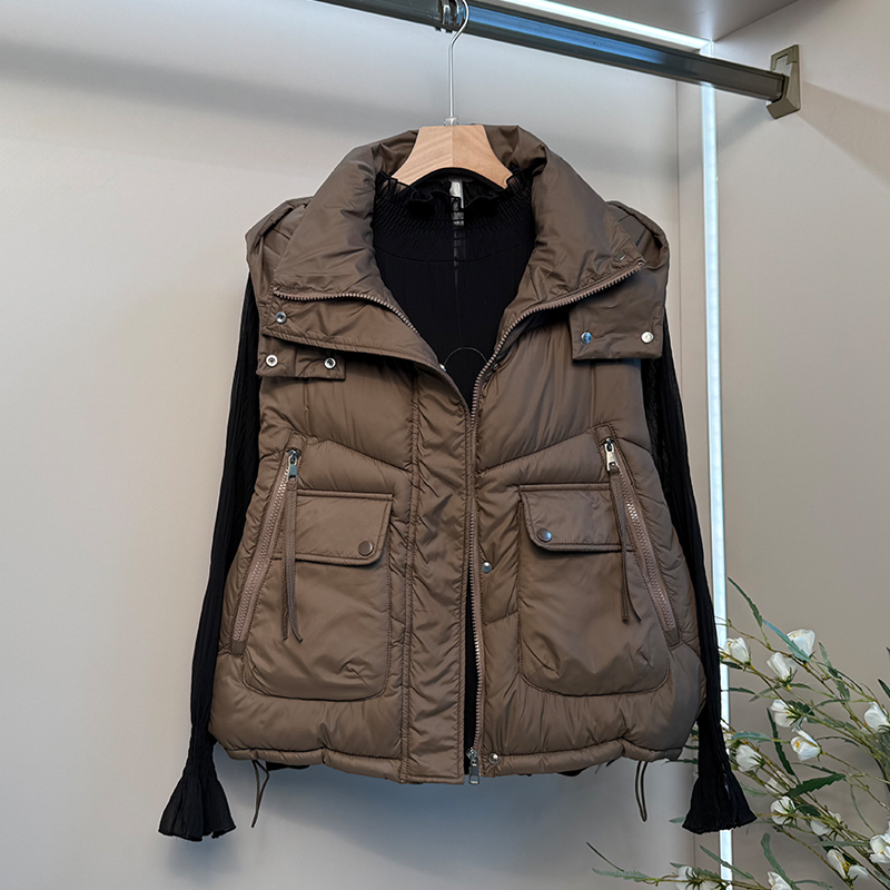 胖妹妹2025秋冬设计感时尚百搭连帽马夹外衣填充宽松马甲气质保暖