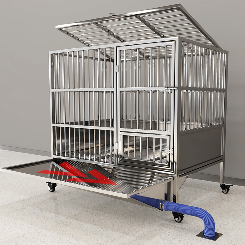 圆管不锈钢狗笼大型犬狗笼子中型犬带厕所分离冲水漏斗托 托盘小