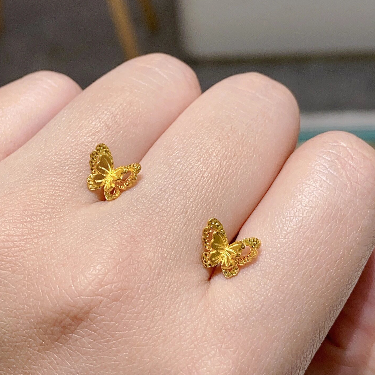 古法金超仙双层蝴蝶耳钉