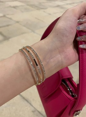 爆闪锆石三层手镯开口镶钻百搭