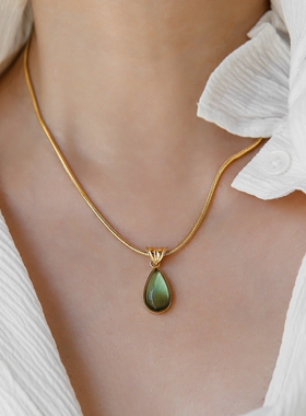 法式复古橄榄绿蓝色水滴