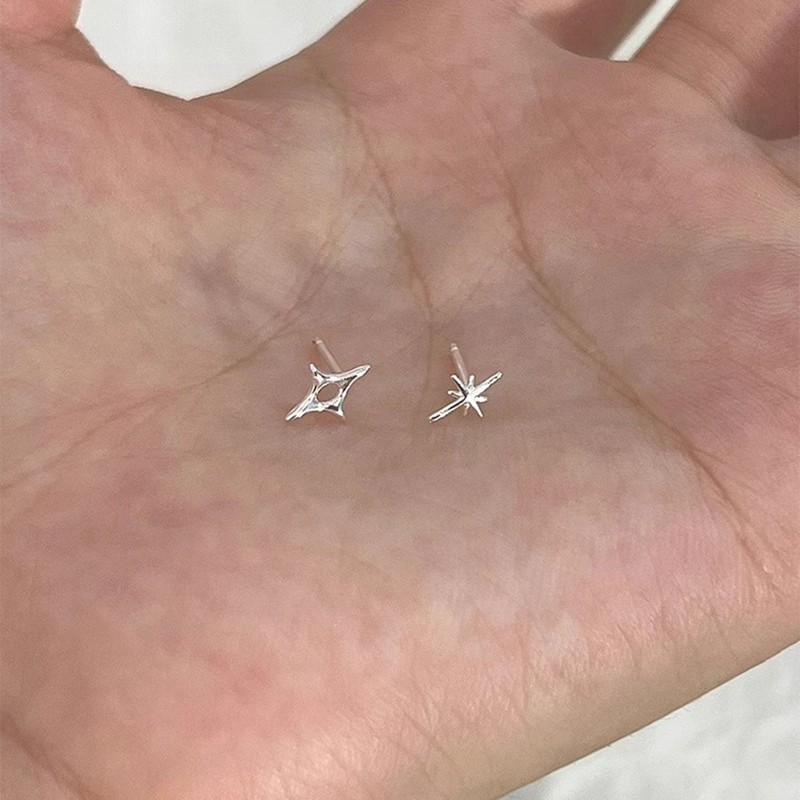不对称迷你星星耳钉925银针