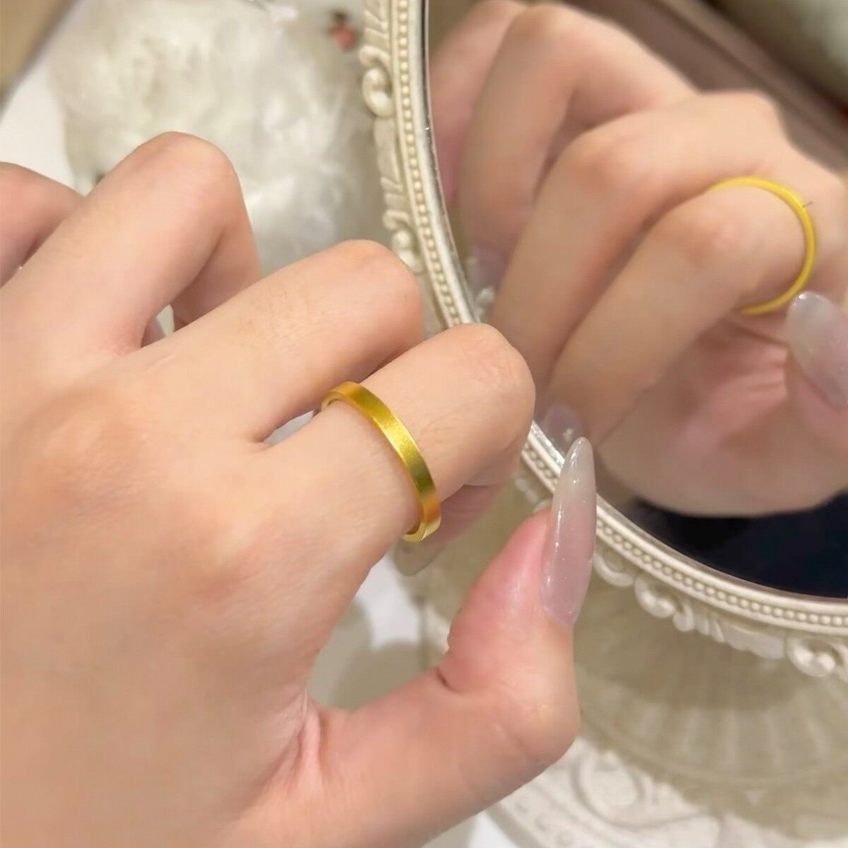 古法平安无事细圈仿真999黄金素圈戒指男女情侣对戒实心经典指环