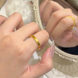 古法平安无事细圈仿真999黄金素圈戒指男女情侣对戒实心经典指环