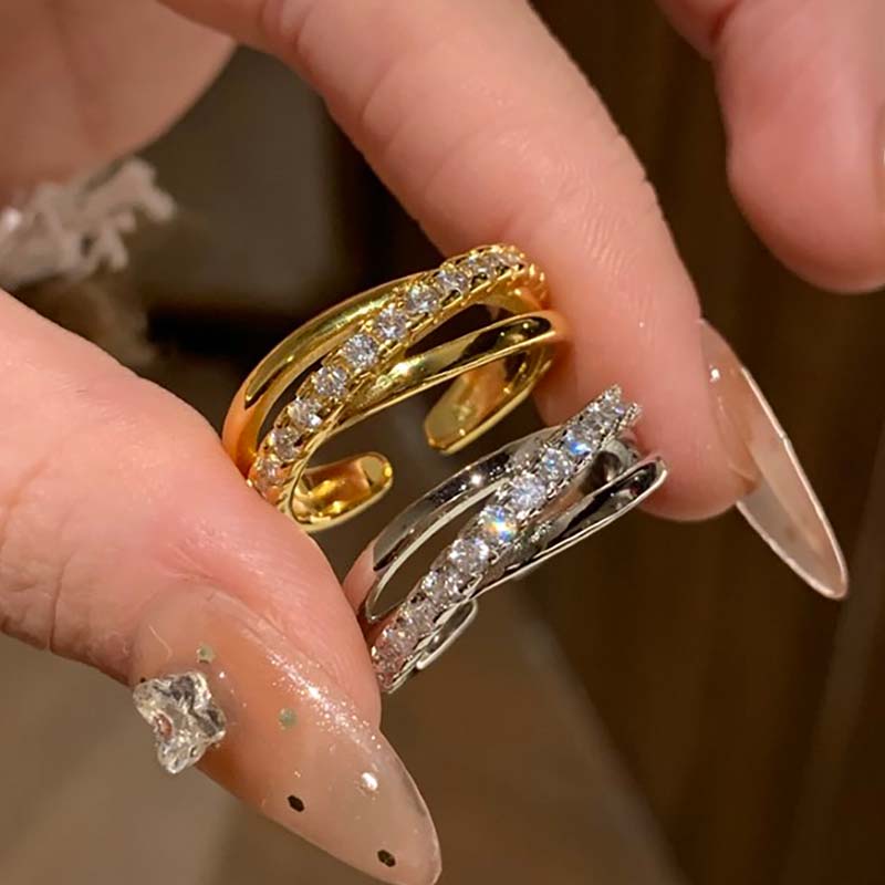 三圈斜钻开口戒指女精致个性百搭