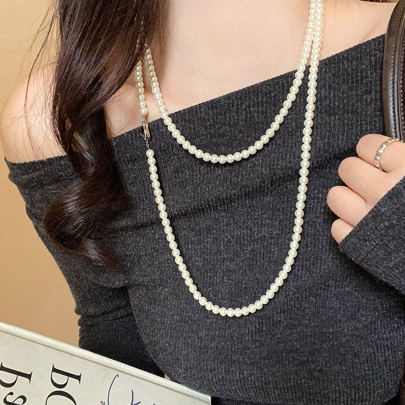 施家珍珠项链女款多层锁骨链长款毛衣项链高级感轻奢小众首饰品女