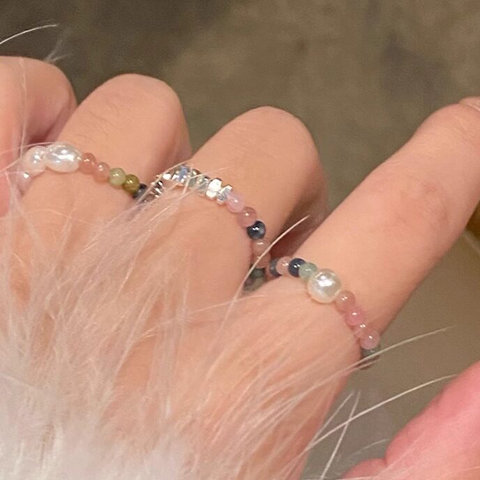 混色碧玺珍珠戒指女轻奢古风感