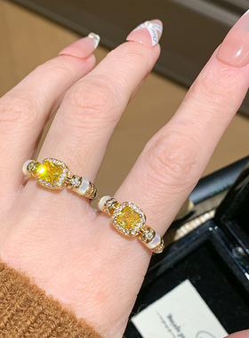 黄钻小方糖戒指女轻奢开口指环