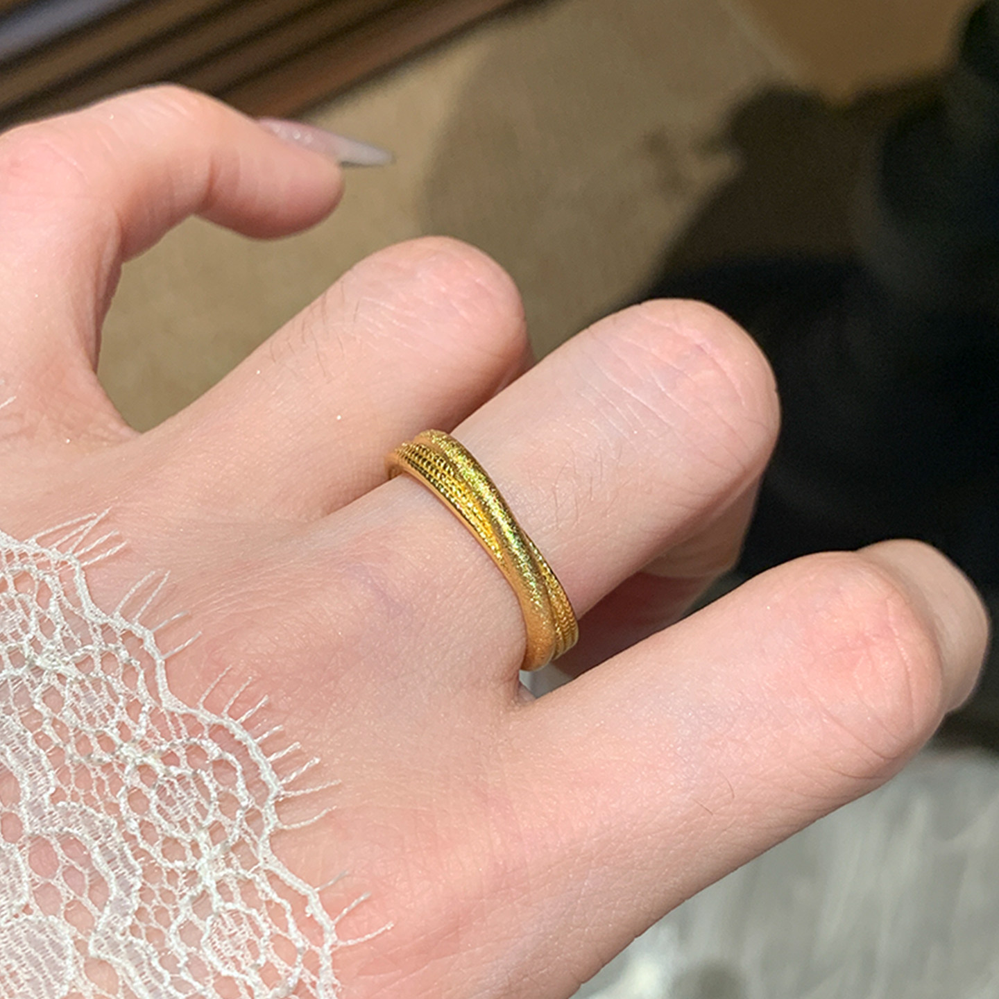 沙金磨砂多层交叉戒指