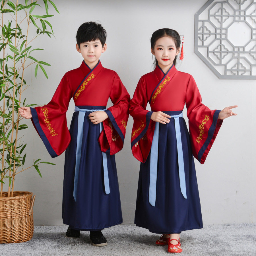 儿童国学汉服男女童古装中国风服装运动会书童小学生三字经演出服