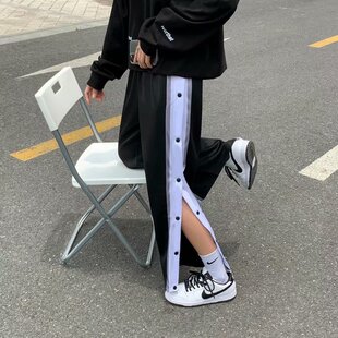 美式排扣裤男春季篮球全开扣秒脱ins国潮儿童美式直筒裤子短裤女