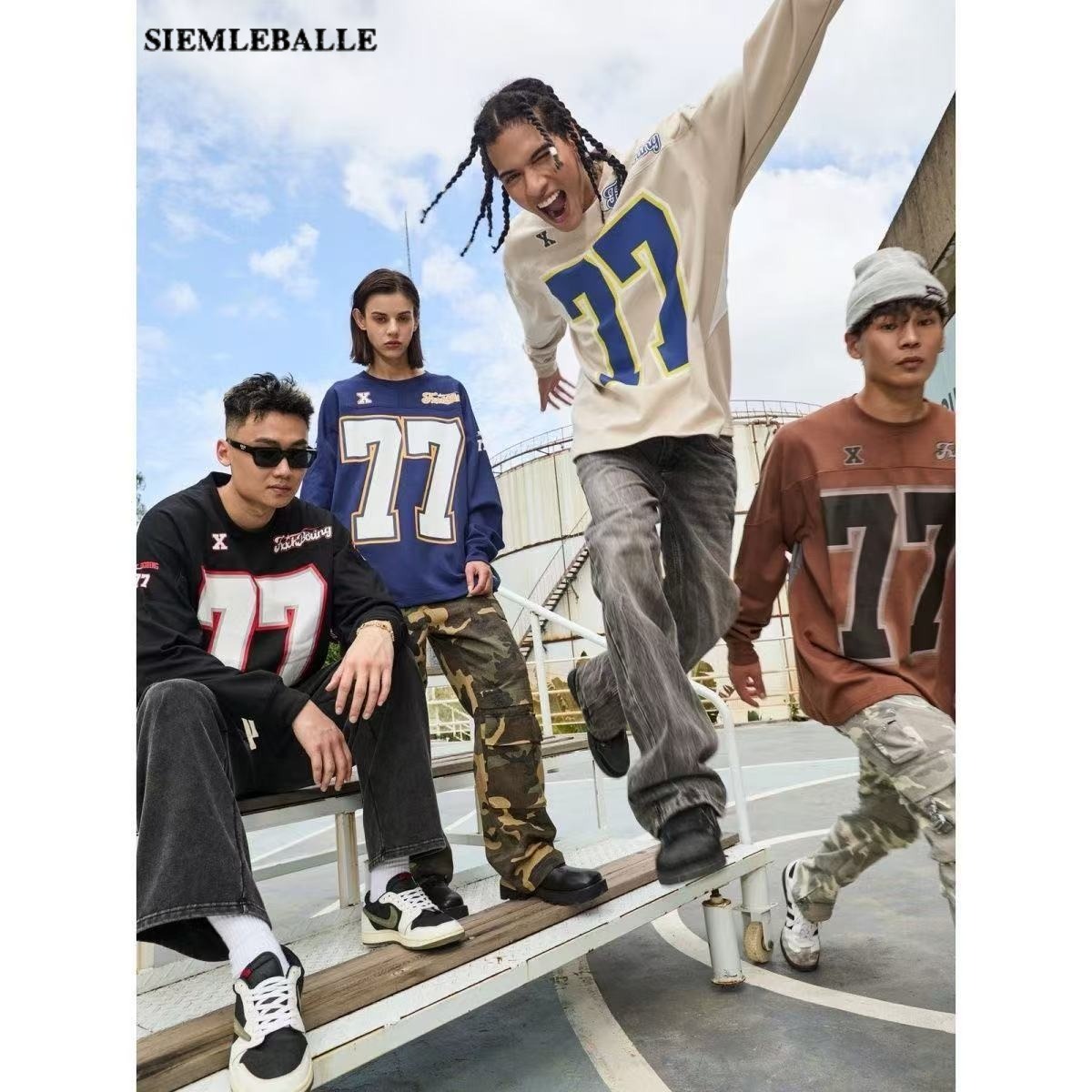 WILDX 脉冲系列 美式冰球服77号原创复古橄榄球情侣国潮长袖卫衣