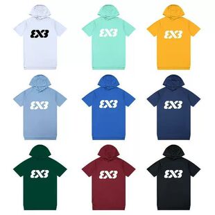 3V3美式投篮训练服男连帽短袖健身跑步速干运动t恤透气篮球服儿童