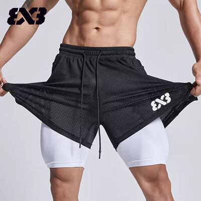 3V3美式网眼冰丝吸湿透气跑步运动短裤男士训练健身短裤三分裤薄