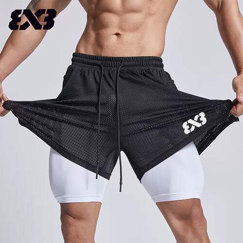 3V3美式网眼冰丝吸湿透气跑步运动短裤男士训练健身短裤三分裤薄