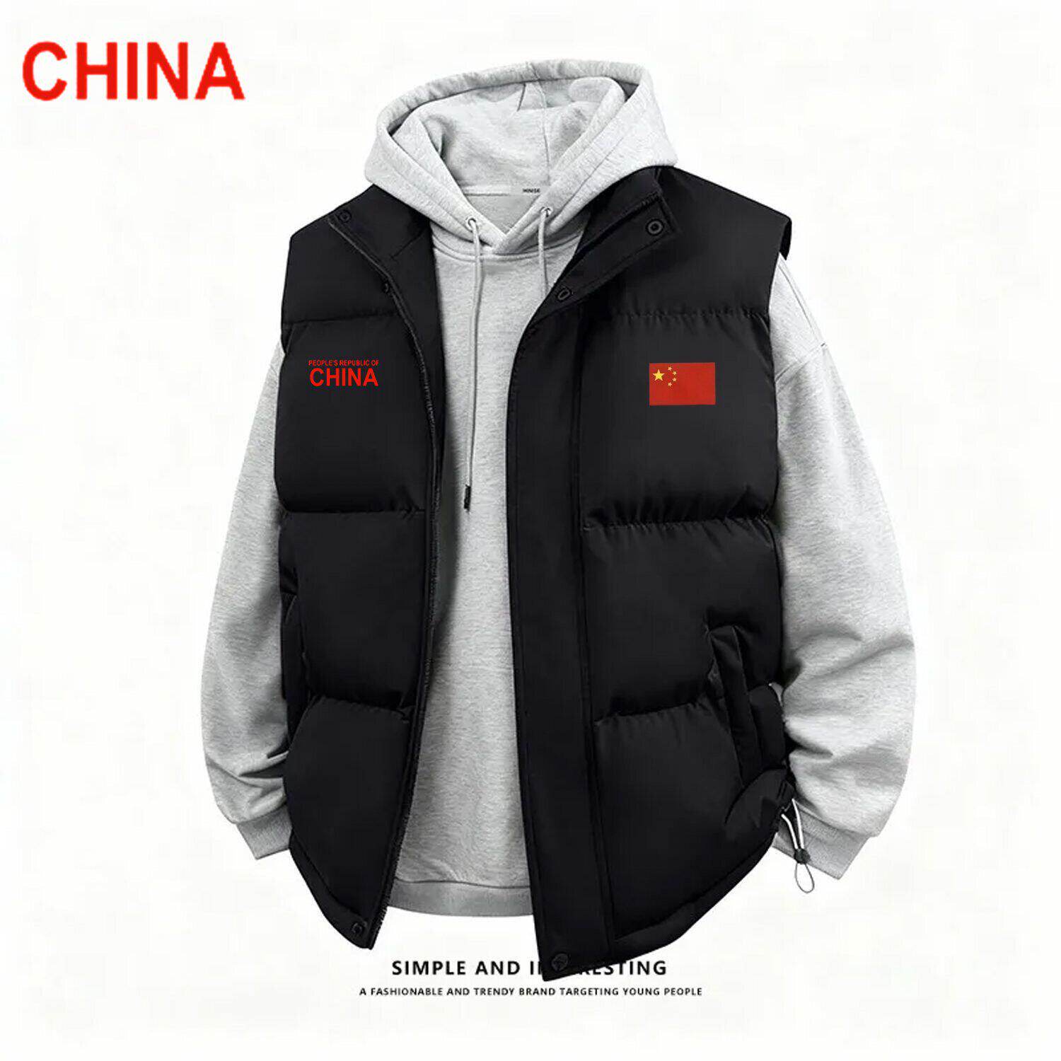 国旗新款美式黑色棉服马甲