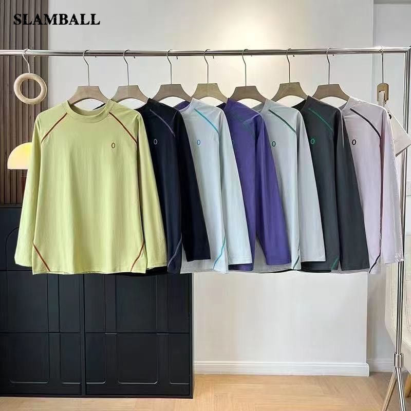 彩色哈苏线长袖t恤男女2025秋冬运动骑行服户外休闲插肩袖上衣服