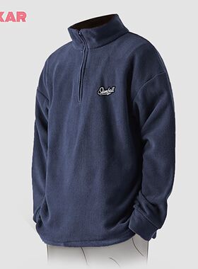 SLAMBALL美式重磅摇粒绒外套男冬季慵懒风加绒保暖宽松半拉链卫衣