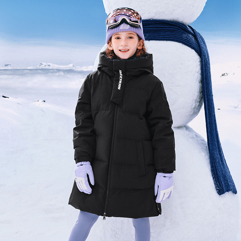 Skechers斯凯奇儿童秋冬款男女童梭织羽绒服长款加厚连帽保暖外套