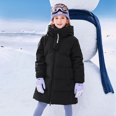 Skechers斯凯奇儿童秋冬款男女童梭织羽绒服长款加厚连帽保暖外套