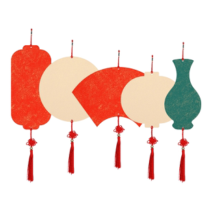 鎏金灯笼宣纸福卡加厚卡纸双面万年红硬卡节日喜庆挂饰中国结挂件免装裱扇面手写国画书法作品宣纸加厚扇面