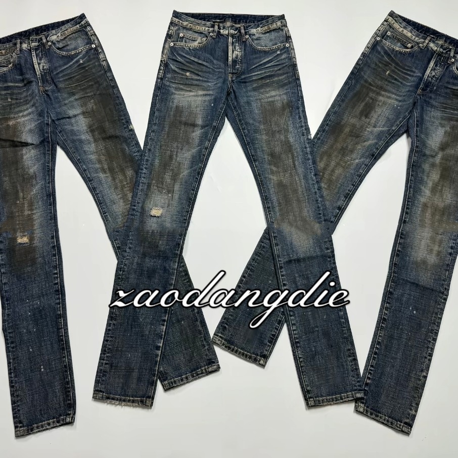 thumbnail for [In Stock] Zaodangdad Independent DH Blue Paint Ghost Claw Splash Ink Heavy Industry Washed Jeans High Street Hediboy