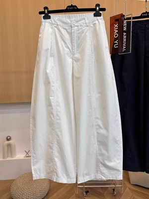 白色休闲阔腿裤女2025夏季新款高腰显瘦小个子九分简约宽松弯刀裤