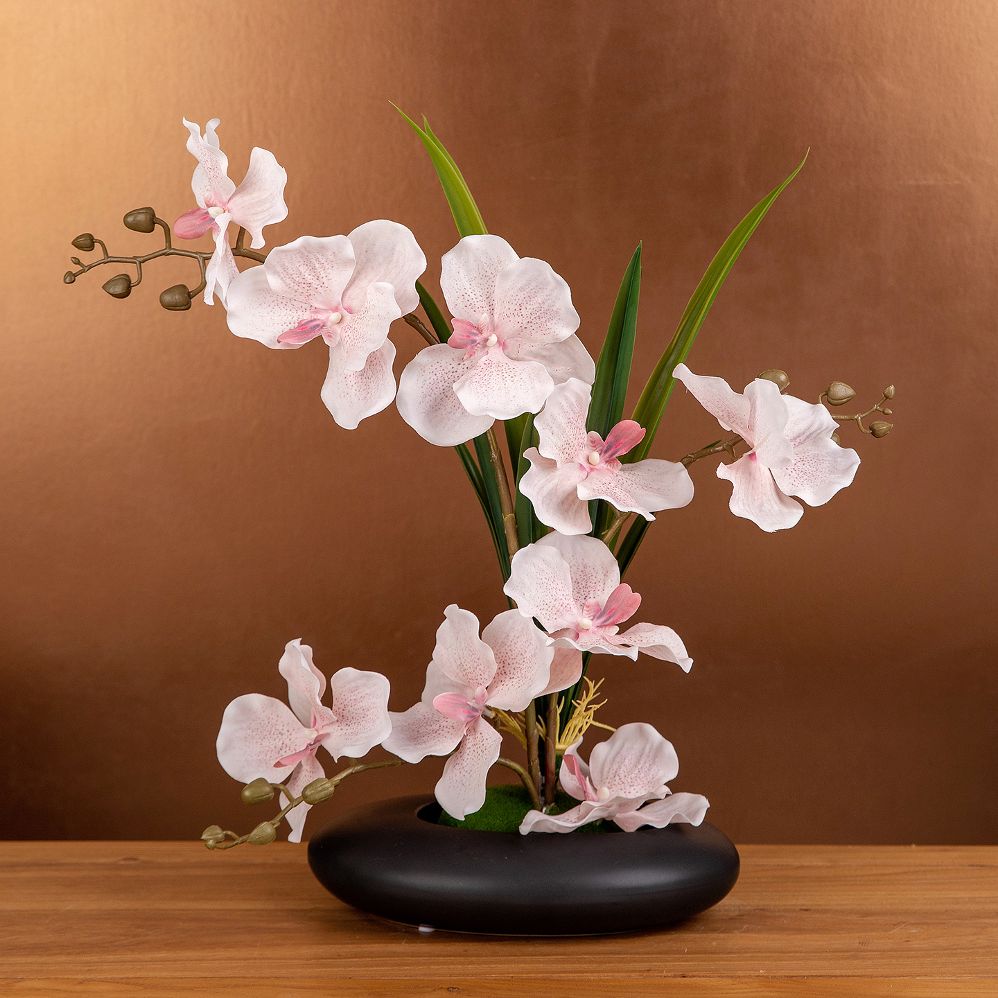 高档仿真蝴蝶兰盆景套装摆件